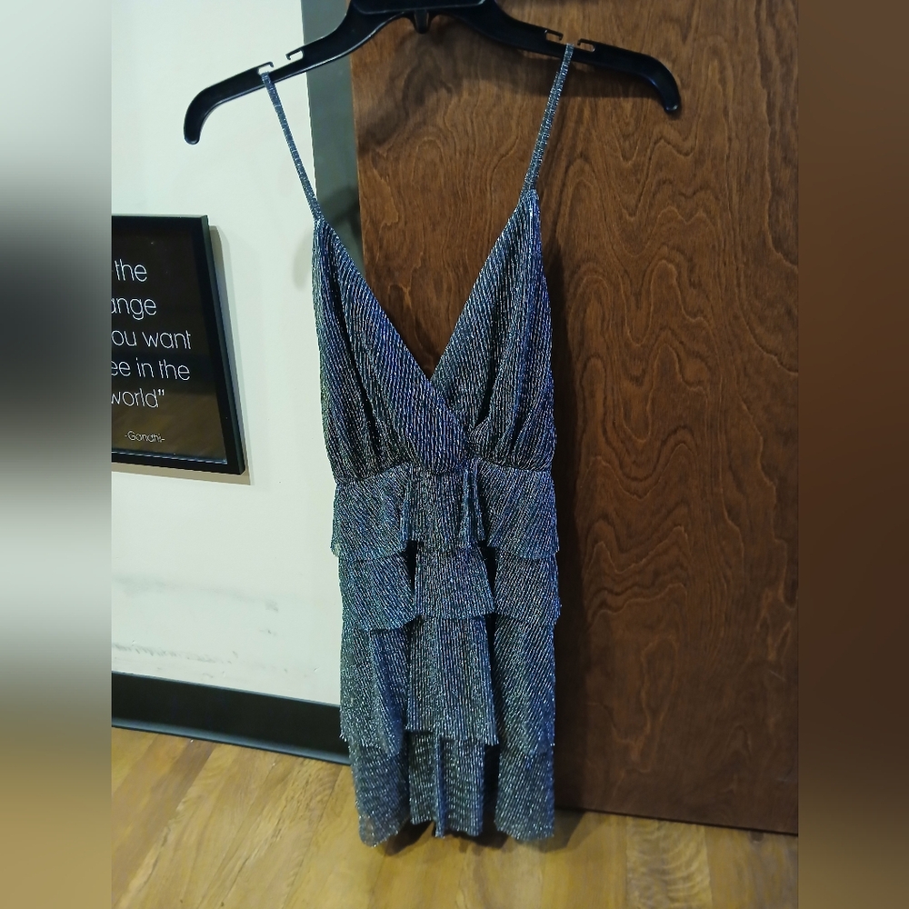 LULU'S black & silver textured ruffle mini dress
